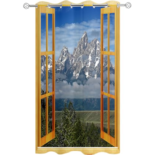 Hiseng 1 Stück Outdoor Vorhänge Wasserdicht Verdunkelungsvorhang mit Ösen, Fenster Druck Outdoorvorhänge Wetterfest Sonnenschutz Blickdicht Vorhang für Pavillon (132x213cm,Berg) von Hiseng