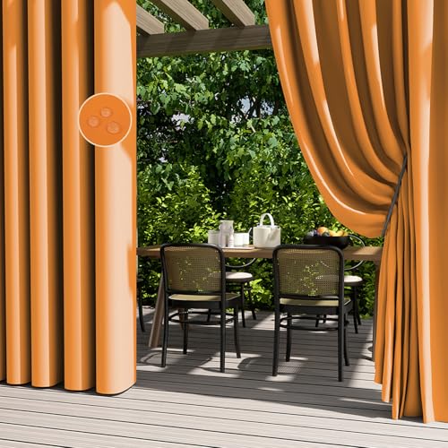 Hiseng 1 Stück Outdoor Vorhänge Wasserdicht Verdunkelungsvorhang mit Ösen, Outdoorvorhänge Wetterfest Sichtschutz Sonnenschutz Blickdicht Vorhang für Pergola Terrasse (132x182cm,Gold) von Hiseng