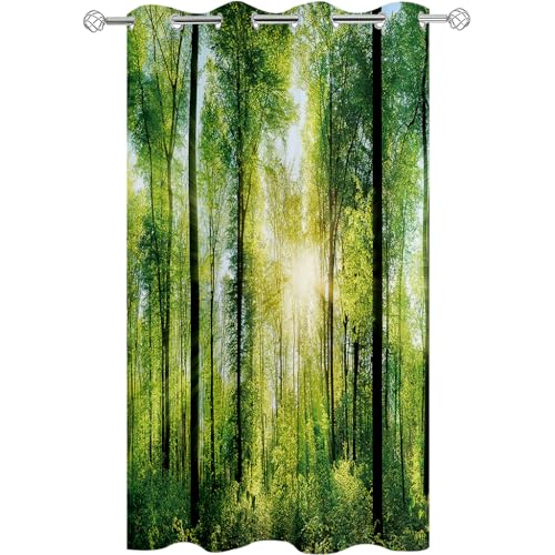 Hiseng 1 Stück Outdoor Vorhänge Wasserdicht Verdunkelungsvorhang mit Ösen, Wald Druck Outdoorvorhänge Wetterfest Sonnenschutz Blickdicht Vorhang für Pavillon (132x182cm,Sonnenlicht) von Hiseng