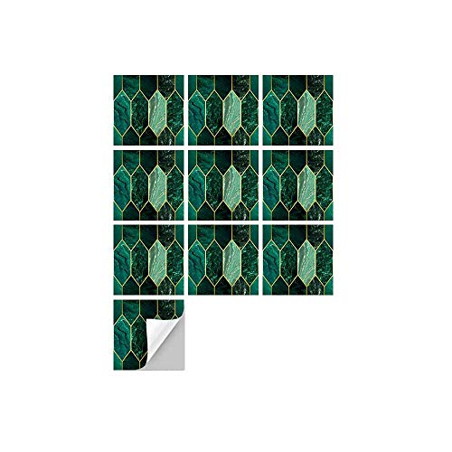 Hiseng 10 Stück Küchenrückwand Fliesenaufkleber, Luxus-Retro-Stil Wasserdicht Ölfest Stickerfliesen Deko Selbstklebende für Küche Wohnzimmer Badezimmer Dekoration (Smaragd Diamant,15x15cm) von Hiseng