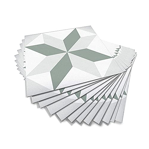 Hiseng 12 Stück Küchenrückwand Fliesenaufkleber, Minimalismus Wasserdicht Ölfest Stickerfliesen Deko Selbstklebende für Küche Badezimmer Wohnzimmer Dekoration (Mintgrüne Geometrie,20 x 20cm) von Hiseng