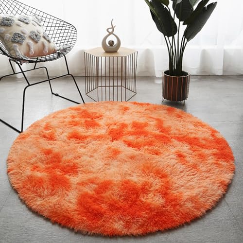 Hiseng 160cm Teppich Rund Flauschiger Waschbar, Hochflor Plüsch Weicher Teppich Wohnzimmer Teppich Modern für Wohnzimmer Kinderzimmer Schlafzimmer Flur Läufer Teppich Innen (160cm,Orange) von Hiseng