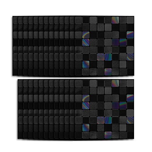 Hiseng 25 Stück Küchenrückwand Fliesenaufkleber, Schwarz Mosaik Stil Wasserdicht Ölfest Stickerfliesen Marmor Deko Selbstklebende für Badezimmer Wohnzimmer Dekoration (schwarz,10x10cm) von Hiseng