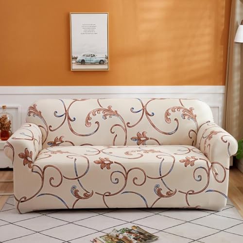 Hiseng 3D Blume Sofa Überzug Stretch Sofabezug 1-4 Sitzer, Universal Couch Überzug Sofa Cover mit 1 Kopfkissenbezug Waschbar Sofaschoner für Haustiere Und Kind (3-Sitzer,Beige) von Hiseng