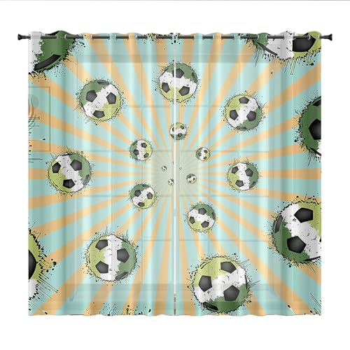 Hiseng 3D Fußball Voile Vorhänge mit Ösen Durchsichtig Halbtransparent Ösenvorhang für Fenster Wohnzimmer Schlafzimmer Moderne Transparent Gardine 2er Set (132x160cm,Graffiti) von Hiseng