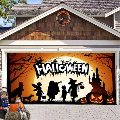 Hiseng 3D Halloween Garagentor Banner, Halloween Deko Outdoor Große Halloween Garage Dekorationen, Gruselige Halloween Banner Dekorationen für Halloween Party (150x200cm,Schloss) von Hiseng
