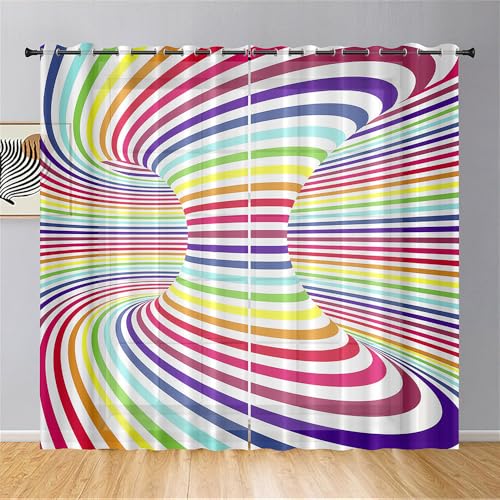 Hiseng 3D Kaleidoskop Halbtransparent Voile Vorhänge mit Ösen Durchsichtig Moderne 2er Set Ösenvorhang für Fenster Wohnzimmer Schlafzimmer Transparent Gardine (Farben,140x213cm) von Hiseng