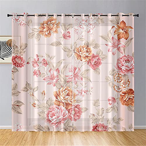 Hiseng 3D Muster Halbtransparent Voile Vorhänge mit Ösen Durchsichtig Moderne 2er Set Ösenvorhang für Fenster Wohnzimmer Schlafzimmer Transparent Gardine (107x244cm,reiche Pfingstrose) von Hiseng