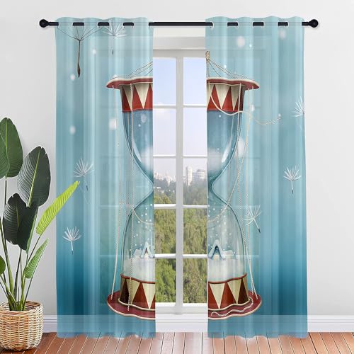 Hiseng 3D Muster Halbtransparent Voile Vorhänge mit Ösen Durchsichtig Moderne 2er Set Ösenvorhang für Fenster Wohnzimmer Schlafzimmer Transparent Gardine (140x244cm,Sanduhr D) von Hiseng