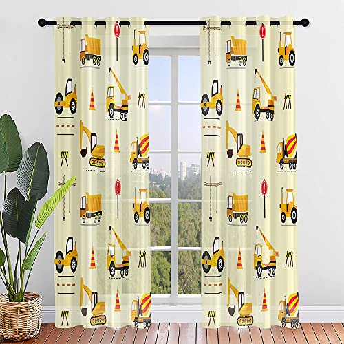Hiseng 3D Muster Voile Vorhänge mit Ösen Durchsichtig Moderne Halbtransparent 2er Set Ösenvorhang für Fenster Wohnzimmer Schlafzimmer Elegante Transparent Gardine (107x213cm,Bagger) von Hiseng
