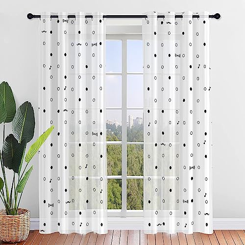 Hiseng 3D Muster Voile Vorhänge mit Ösen Durchsichtig Moderne Halbtransparent 2er Set Ösenvorhang für Fenster Wohnzimmer Schlafzimmer Elegante Transparent Gardine (Weiß,107x244cm) von Hiseng