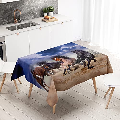 Hiseng 3D Pferd Muster Tischdecke Abwaschbar Rechteckig für Küche Esstisch Wischtuchreinigung Tischdecke für Indoor Outdoor Haus Küche Party Picknick (100x140cm,braunes Pferd) von Hiseng