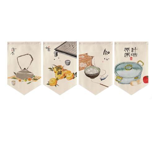 Hiseng 4pcs Japanischer Stil Noren Leinen Kurze Vorhänge Türvorhang Raumteiler Tapisserie für die Heimtextilien Raumteiler für japanische Sushi-Bar, Dekoration (20x30cm,Retro-Stil C) von Hiseng