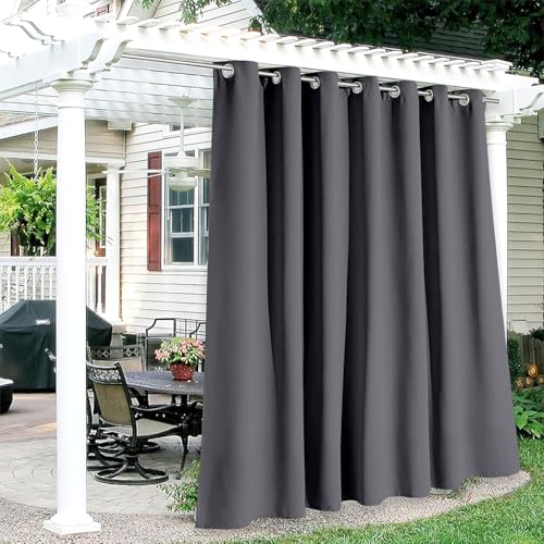 Hiseng Abdichtung Outdoor Vorhänge, Wasserdicht Verdunkelungsvorhang mit Ösen, 1 Stück Outdoorvorhänge Wetterfest Sichtschutz Sonnenschutz für Pavillon Terrasse (Anthrazit,140x175cm) von Hiseng