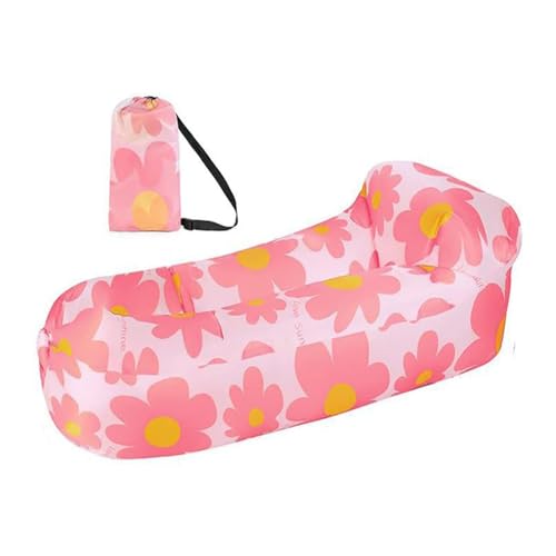Hiseng Aufblasbares Sofa, Druck Tragbares Luftsofa Luftsack Wasserdichtes Air Lounger Aufblasbare Luft Sofa Couch für Outdoor Strand Camping Reisen Park Musikfestivals (Rosa,220x70cm) von Hiseng
