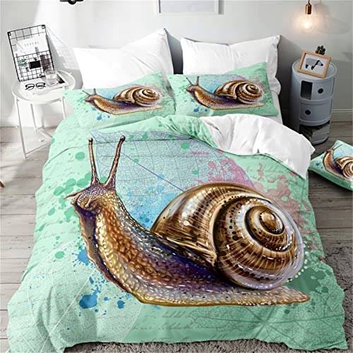 Hiseng Bettwäsche Set 3D, Schnecke Drucken 3 Teilig Bettwäsche-Sets Atmungsaktiv Mikrofaser Bettbezug und Kissenbezug, Bettwäsche Sets für Erwachsene Kinder (Schnecke Muster,135x200cm) von Hiseng