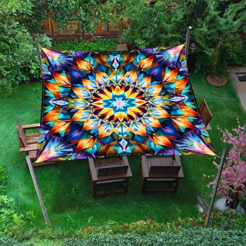 Hiseng Cooles Mandala Sonnensegel mit Ösen, Sonnensegel Wasserdicht, Polyester Outdoor Markise, Outdoor Wetterfest UV-Schut Markise, Tarp für Terrasse, Hinterhof, Rasen, Garten (Schwarz,2x2.4m) von Hiseng