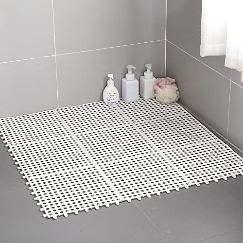 Hiseng Duschmatte rutschfest Ineinandergreifenden Duschmatten Badematte mit Saugnäpfen Abflusslöchern 30x30cm Schneidbar Spleißbare Antirutschmatte für Badezimmer Schwimmbad (1pc,Weiß) von Hiseng