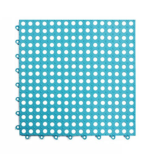 Hiseng Duschmatte rutschfest Ineinandergreifenden Duschmatten Badematte mit Saugnäpfen Abflusslöchern 30x30cm Schneidbar Spleißbare Antirutschmatte für Badezimmer Schwimmbad (blau,1pc) von Hiseng