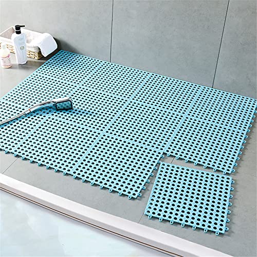 Hiseng Duschmatte rutschfest Ineinandergreifenden Duschmatten Badematte mit Saugnäpfen Abflusslöchern 30x30cm Schneidbar Spleißbare Antirutschmatte für Badezimmer Schwimmbad (blau,4pc) von Hiseng