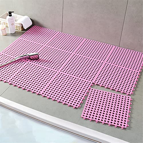 Hiseng Duschmatte rutschfest Ineinandergreifenden Duschmatten Badematte mit Saugnäpfen Abflusslöchern 30x30cm Schneidbar Spleißbare Antirutschmatte für Badezimmer Schwimmbad (rosa,4pc) von Hiseng