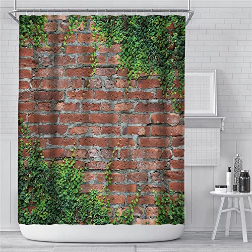 Hiseng Duschvorhang, Holzmaserung/Ziegelmaserung, Wasserdicht, Polyester, Duschvorhänge, Waschbar, Duschvorhänge, Badevorhang mit 12 Haken, Badezimmer Badewannendekor (grüne Rebe,150x180cm) von Hiseng