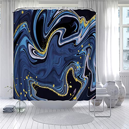 Hiseng Duschvorhang Wasserdicht Anti Schimmel mit 9/12 Duschvorhänge Haken, 3D Digitaldruck Marmor Waschbar Badewanne Vorhang Polyester (Blaue Nachthimmel,180x180cm) von Hiseng