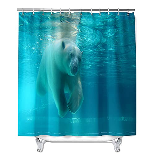 Hiseng Duschvorhang aus Polyester Wasserdichter, Waschbare Duschvorhänge mit 12 Duschvorhangringen, 3D Eisbär Druck Badewannevorhang für Badezimmer (Meerwasser,180x200cm) von Hiseng