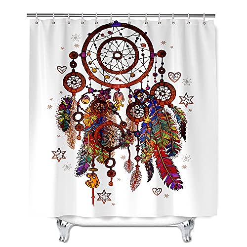 Hiseng Duschvorhang aus Polyester Wasserdichter, Waschbare Duschvorhänge mit 12 Duschvorhangringen, 3D Traumfänger Druck Badewannevorhang für Badezimmer (Stammes-Stil,180x200cm) von Hiseng