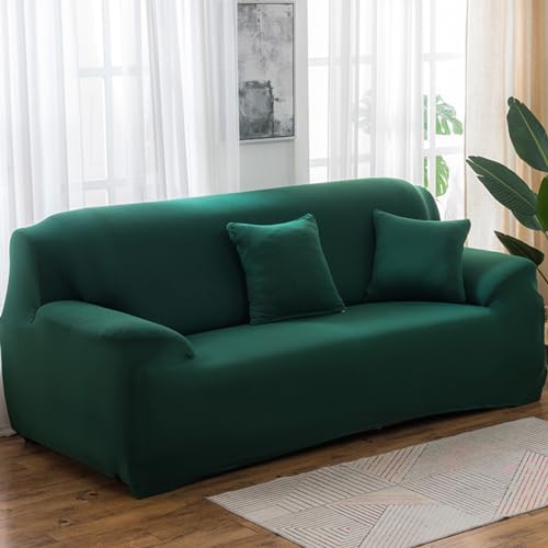 Hiseng Einfarbig Sofa Überzug, Stretch Sofabezug 1-4 Sitzer Couch Überzug mit 2 Kopfkissenbezügen Sofa Cover, Sofaschoner für Haustiere (3-Sitzer,Dunkel Grün) von Hiseng