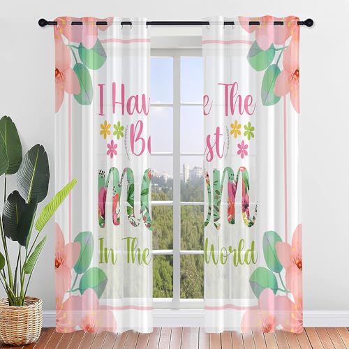 Hiseng Festliche Blumen 3D Halbtransparent Voile Vorhänge mit Ösen Durchsichtig Moderne 2er Set Ösenvorhang für Fenster Wohnzimmer Schlafzimmer Transparent Gardine (Weiß,107x213cm) von Hiseng