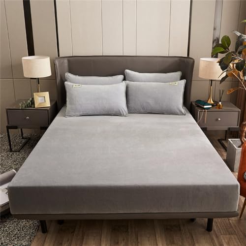 Hiseng Flanell Spannbettlaken, Weiches Einfarbig Spannbetttuch Leintuch, bis 25 cm Matratzenhöhe, Elastisches Matratzenschoner für Boxspringbett & Wasserbett (180x220cm,Silber grau) von Hiseng