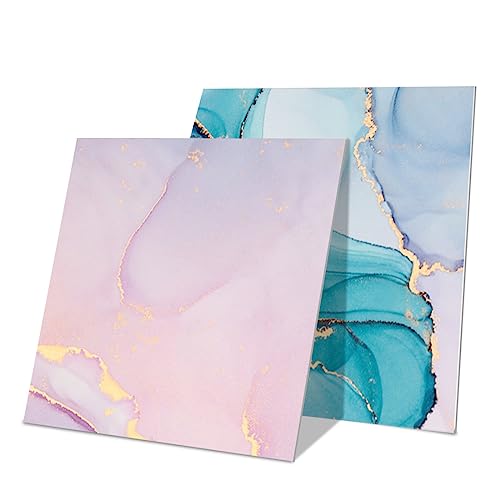 Hiseng Fliesenaufkleber, Marmor Stil Wasserdicht Ölfest Stickerfliesen Mosaik Marmor Deko Selbstklebende Fliesenfolie für Badezimmer Wohnzimmer Küche, 20x20cm (Blau rosa,12 Stück) von Hiseng