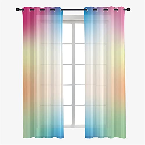 Hiseng Gradient Druck Voile Vorhänge mit Ösen Durchsichtig Halbtransparent Ösenvorhang für Fenster Wohnzimmer Schlafzimmer Moderne Elegante Transparent Gardine 2er Set (140x160cm,Blau Weiss) von Hiseng