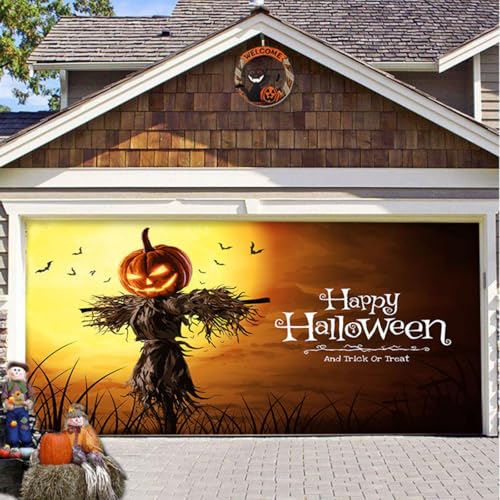 Hiseng Halloween Garagentor Banner, Outdoor Halloween Deko Wandteppich Große Garage Dekorationen, Banner Dekorationen für Gruselige Party (Gelb-Schwarz 1,210x480cm) von Hiseng
