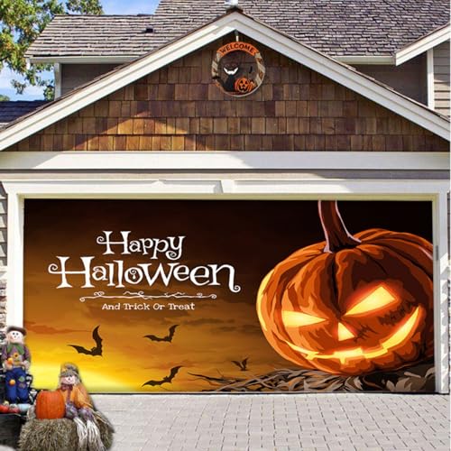 Hiseng Halloween Garagentor Banner, Outdoor Halloween Deko Wandteppich Große Garage Dekorationen, Banner Dekorationen für Gruselige Party (Gelb-Schwarz 2,210x480cm) von Hiseng