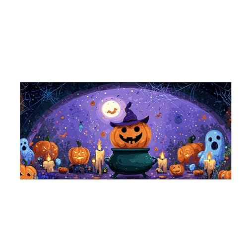 Hiseng Halloween Garagentor Banner, Outdoor Halloween Deko Wandteppich Große Garage Dekorationen, Banner Dekorationen für Gruselige Party (Lila Kürbis,180x400cm) von Hiseng