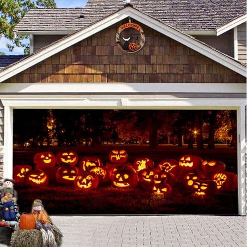 Hiseng Halloween Garagentor Banner, Outdoor Halloween Deko Wandteppich Große Garage Dekorationen, Banner Dekorationen für Gruselige Party (Rot-Schwarz,210x240cm) von Hiseng
