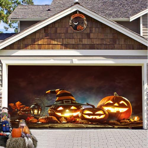 Hiseng Halloween Garagentor Banner, Outdoor Halloween Deko Wandteppich Große Garage Dekorationen, Banner Dekorationen für Gruselige Party (Schwarz Blau 6,210x480cm) von Hiseng