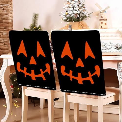 Hiseng Halloween Stuhlhussen Halloween Stuhlrückenbezug 2/4/6/8er Set, 58x49cm Schutzhülle Baumwoll-Leinen Halloween Dekoration für Esszimmerstühle, Party (Halloween 8,2er Set) von Hiseng