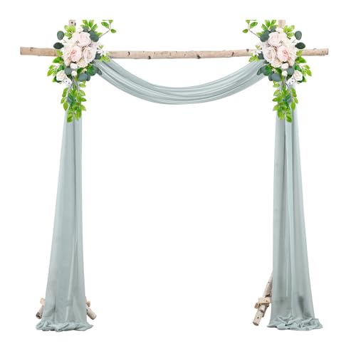 Hiseng Hochzeitsbogen Vorhang Querbehang Transparente Tüll Hochzeits Hintergrund Vorhang Kulissenvorhänge Gardinen Dekoration für Fotografie Party Hochzeit Zeremonie (graublau,0.75x10m) von Hiseng