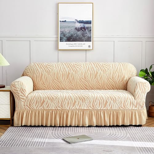 Hiseng Jacquard Schlieren Sofa Überzug, Stretch Sofabezug 1 2 3 4 Sitzer Polyesterfaser Couch Überzug Waschbar Universal Sofa Cover Sofaschoner für Haustiere Und Kind (1-Sitzer,Champagner) von Hiseng