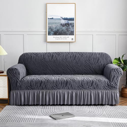 Hiseng Jacquard Schlieren Sofa Überzug, Stretch Sofabezug 1 2 3 4 Sitzer Polyesterfaser Couch Überzug Waschbar Universal Sofa Cover Sofaschoner für Haustiere Und Kind (3-Sitzer,Anthrazit) von Hiseng