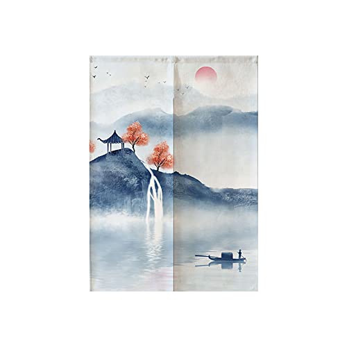 Hiseng Japanischer Gardinen Noren Tür Vorhang, Leinen Partition Türvorhang Restaurant Home Schlafzimmer Vorhang Wand Tapisserie, für die Heimtextilien Raumteiler (Landschaft,85x150cm) von Hiseng