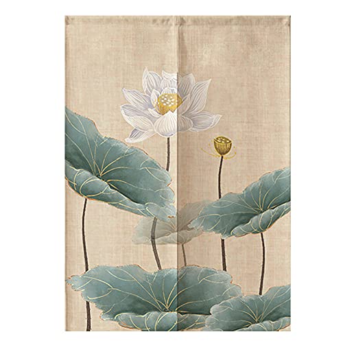 Hiseng Japanischer Gardinen Noren Tür Vorhang, Leinen Partition Türvorhang Restaurant Home Schlafzimmer Vorhang Wand Tapisserie, für die Heimtextilien Raumteiler (Lotus Blatt,85x150cm) von Hiseng