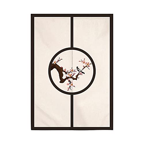 Hiseng Japanischer Gardinen Noren Tür Vorhang, Leinen Partition Türvorhang Restaurant Home Schlafzimmer Vorhang Wand Tapisserie, für die Heimtextilien Raumteiler (Pfirsichzweig,85x90cm) von Hiseng