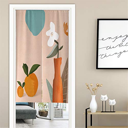 Hiseng Japanischer Stil Noren Leinen Modern Kunst Bedruckte Türvorhang Café, Raumteiler Doorway Curtain Restaurant Küche Partition Tür Vorhang Waschbar Hälfte Vorhang (Orange B,90x180cm) von Hiseng