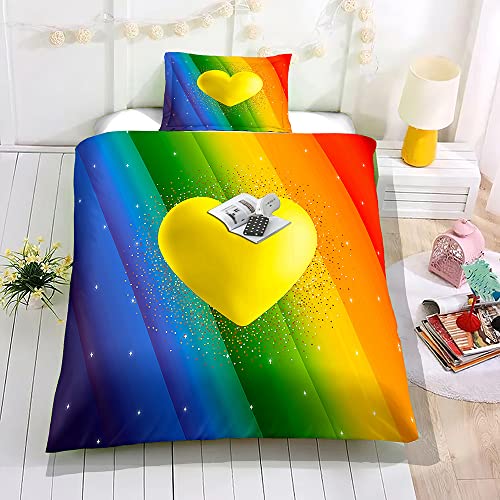 Hiseng Kinderbettwäsche für Mädchen und Jungen, Kinder Bettwäsche-Sets mit Kissenbezug, Bettwäsche Set Mikrofaser Bettbezug mit Reißverschluss (135x200cm,Regenbogen b) von Hiseng