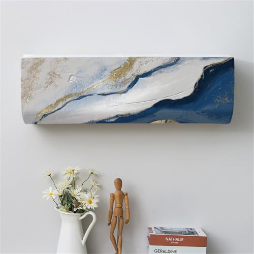 Hiseng Klimaanlage Staubdicht Abdeckung, Indoor Wandklimaanlage Staubschutzhülle Elastisches All-Inclusive Abdeckung Staubdicht Klimaanlagenabdeckung Waschbar (80 * 20 * 27(1P),blau weiß) von Hiseng