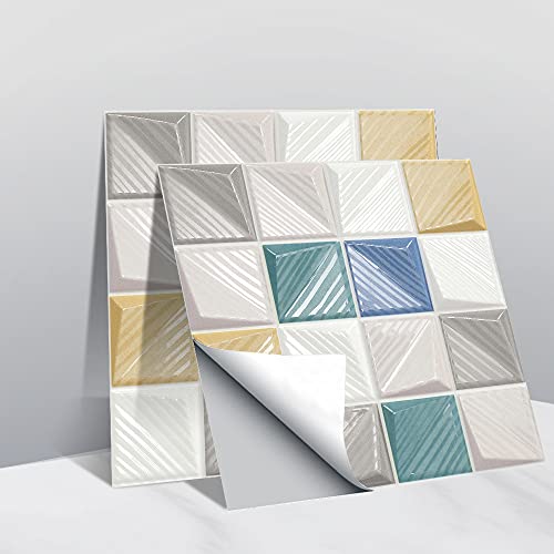 Hiseng Küchenrückwand Fliesenaufkleber, Rechteck Marmor 3D Mosaik Muster Wasserdicht Ölfest Stickerfliesen Deko Selbstklebende für Küche Badezimmer Wohnzimmer, 10x10cm (Gestreiftes Mosaik,10Stück) von Hiseng